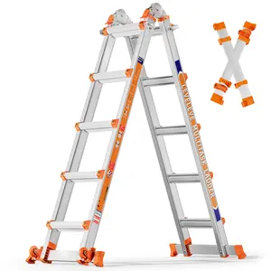 Multi-Position Extension Ladder, A-Frame Step Ladder with Stabilizer Bar & Wheels, 330LBS Security Load, Safe for Stairs, Home, Indoor, Outdoor & Roof Work