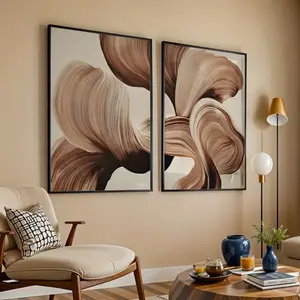 2pcs Pieces of Brown Abstract Line Art Prints, Minimalist Murals, Modern Home Art, Bohemian Gallery Decoration, Neutral Decorative Posters, Wall Decoration, Living Room, Bedroom, Room Decoration, with Or Without Frames for You To Choose From