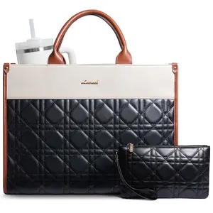 LOVEVOOK Fall Laptop Tote Bag for Women, Teacher Waterproof Leather Work Bag, Business Office Work Bag Briefcase, Can Place Water Cup, Fashionable Quilted Design, Comes with Matching Storage Bag, Suitable for Women's Gifts