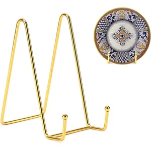 10inch Plate Display Stand, Set of 3 Plate Holder Display Stands, Gold Metal Frame Easel Stand for Displaying Pictures, Books, Photos, Decorative Plates - Gold