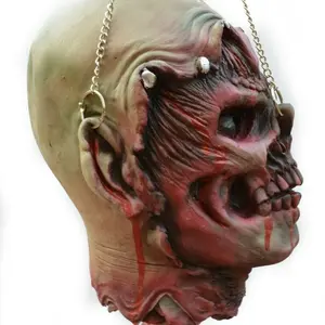 Life Size Halloween Props Scary Zombie Rotten Chained Skull Head