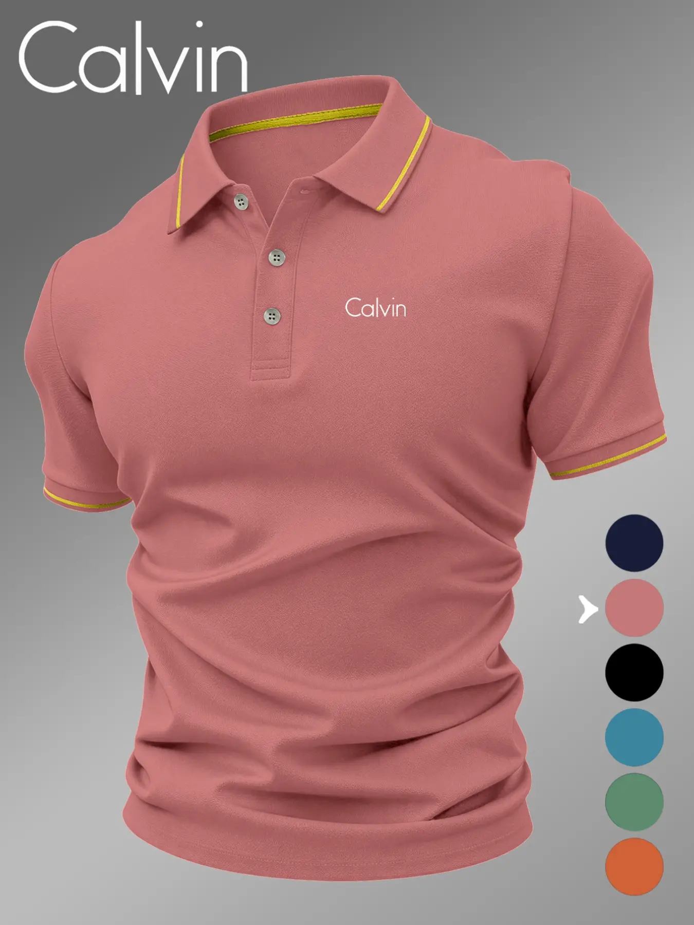 Lb5030 Classic Calvin Logo Print Men's Polo Shirt, Menswear, Top, Fitted Geometric Pattern, Casual Style, Breathable and Comfortable, All-Season Wear