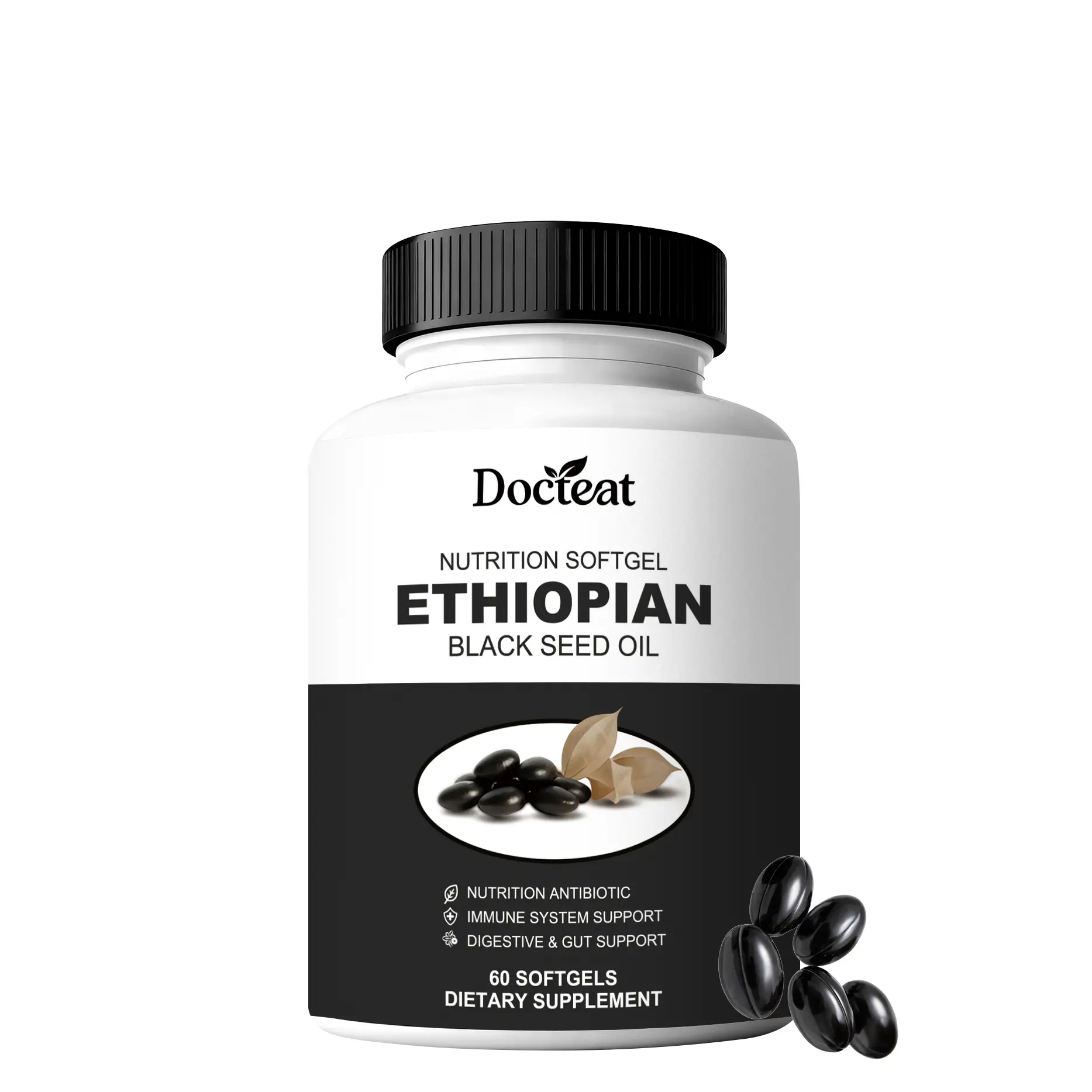 Gentle Daily Wellness Softgels with Ethiopian Black Seed Oil, Vitamin C & D3, 60 Pieces Dietary Supplement, Support Immune System Function, Healthy Gut Digestion & Balanced Daily Energy 60 Softgels