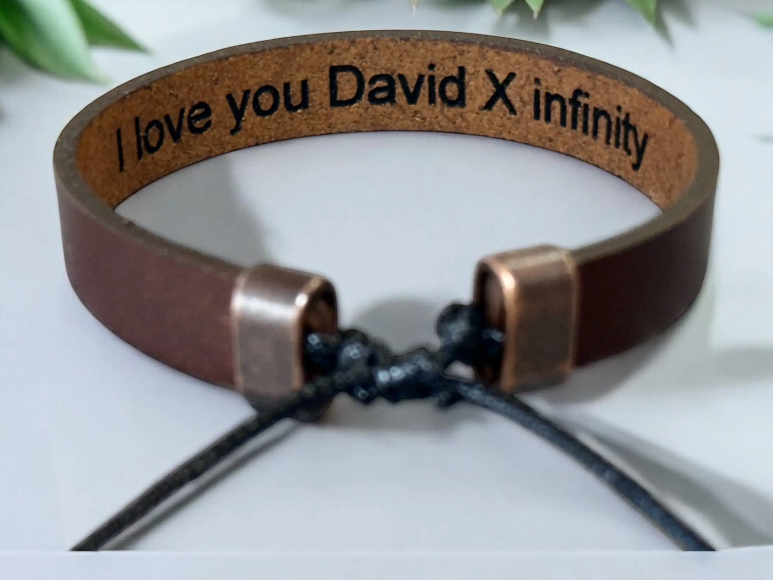 Leather Bracelet for Men - Adjustable Laser-Engraved Leather Band with Custom Text, Casual Style, Unisex Design