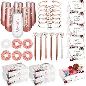34 count Bridesmaids Proposal  Set Include 5 Bridesmaids Proposal Box 6  Tumblers 6 Love Knot Bracelets 6  Pen 5 Maid of  Card with 6 Hair Ties(Rose ,Elegant)