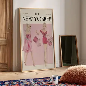 [SALE UP TO 30%] The New Yorker Magazine Cover Print, Retro June 25 1991 Poster, Chic Pink 90s Fashion Wall Art, Preppy College Apartment Decor, Vintage-Inspired Printable Art
