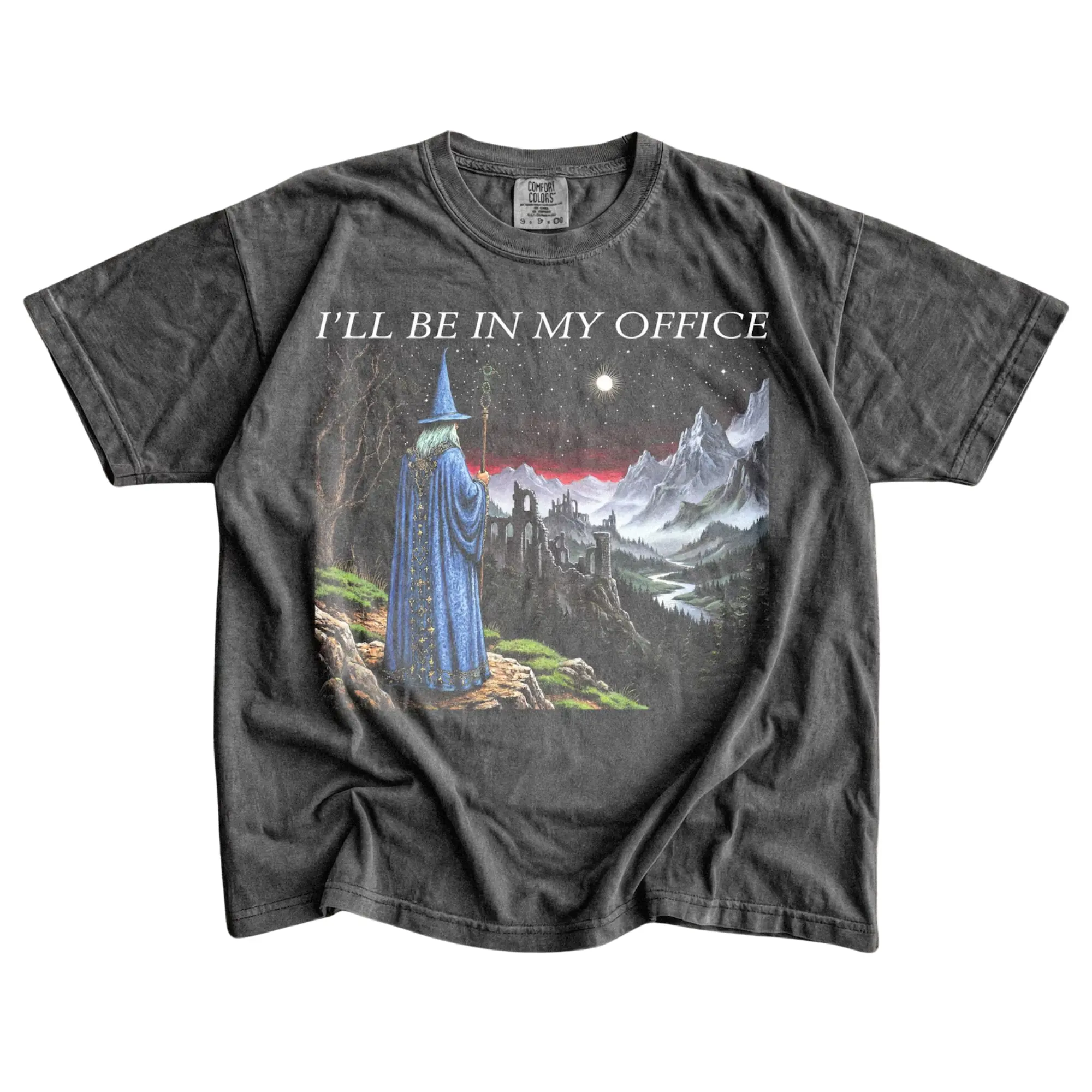 I’ll Be in My Office Wizard Shirt, Fantasy Landscape Graphic Tee, Funny Introvert Magic T-Shirt, Book Lover Gift