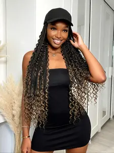 Bohemian Fashion Braided Baseball Cap Wig, Long Curly Synthetic Hair, Bohemian Weaved Wig with Hat, Daily Work New Favorite, Synthetic Braided Wigs, Boho Braided Wig, Boho Style Wigs