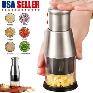 Manual Pressed Chopper Multi-Functional Garlic Press for Mincing - Stainless Steel MiniDicer with Garlic & Onion Functionality, Ideal for Food Preparation - Pepper Kitchen Utensils