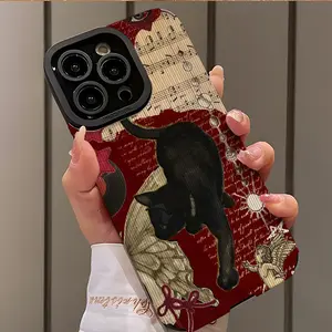 Vintage Cat Butterfly Music Pattern Shockproof Protective Ultra-Thin Case Cover Casing Cellphone Protector for iPhone 17/16/15/14/13/12/11/plus/pro Max, Dust-Proof and Stylish Gift, Phone Decor, Accessories