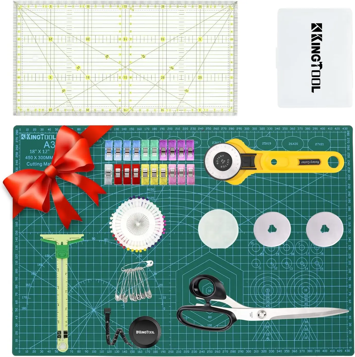 78 Pcs Rotary Cutter Set - KingTool 45mm Cutter Kit with A3 Cutting Mat, Fabric Scissors 3 Replacement Blades, Quilting Rulers, Sewing Clips, Sewing Pins - Perfect for Crafting,Quilting,Sewing