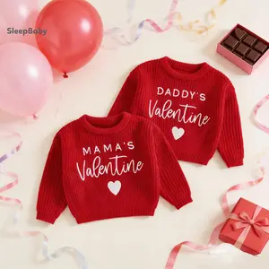 Baby Valentine's Day Sweaters Long Sleeve Round Neck Letter Heart Embroidery Tops Toddler Knit Pullover Soft Bamboo Rayon Baby Sweaters