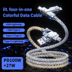 Pd27w Fast Charging RGB Gradient Multi-Function 4-In-1 Charger Cable, Supports Max 60w Quick Charge & Data Sync, Fits iPhone 17/16/15, iPad Pro