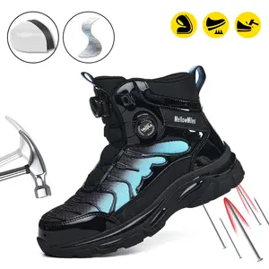 MellowMiles Men's Gradient Mid-Cut Safety Work Shoes Anti-Impact Puncture-Resistant Blue Steel Toe Non-Slip Sole for Kitchen Outdoor Construction Blue-Collar Workers  Breathable,Industrial Construction Sports Rotatory Lace-Free Casual Hiking Shoes