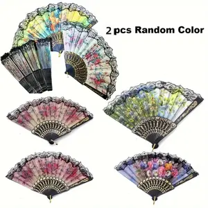 2 Edge Hand Fans, Vintage Floral Folding Fan, Summer Chinese Style Fan, Ideal for Women, Dance Performances, Photography Props, Decor, Artistic, Lightweight