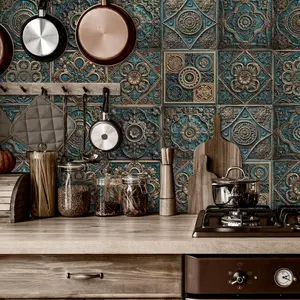 Vintage Geometric Pattern Wall Sticker, 20pcs/set Self-adhesive Wall Decal, Decorative Wall Tile Sticker for Home Kitchen Bathroom