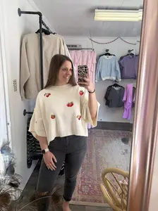 Embroidered Strawberry Sweater