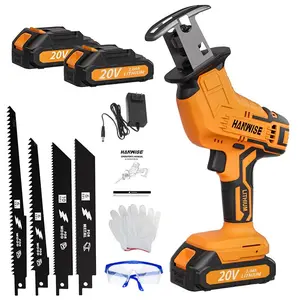 Reciprocating Saw, Electric Saw with Charger And Battery, 20V Power Saws, Variable Speed from 0 to 3500 SPM, Tool-Free Blade Replacement, Includes 4 Blades for Cutting Wood, PVC