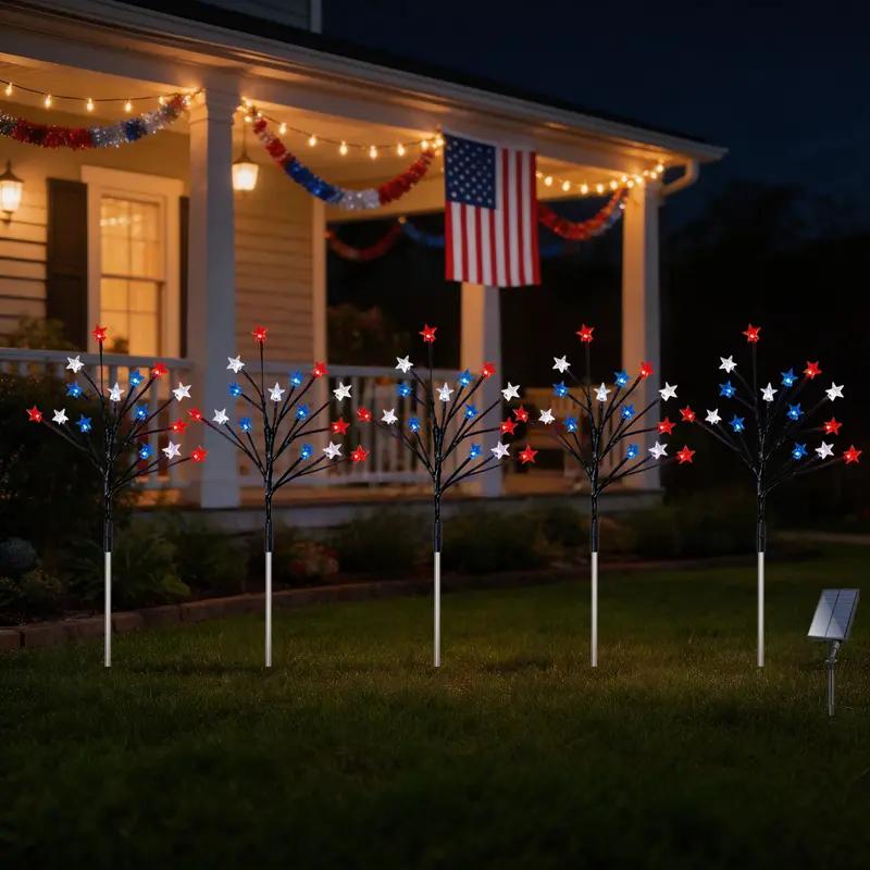 Set of 5, July 4th Outdoor Decorative Solar Stake Lights, Patriotic Red, White, and Blue Star-Spangled Solar Lights, Waterproof Outdoor Fourth of July Lights, Perfect for the Fourth of July, Memorial Day, Gardens, Pathways, Yards, Sidewalks, and Parties S Set of 5, July 4th Outdoor Decorative Solar Stake Lights, Patriotic Red, White, and Blue Star-Spangled Solar Lights, Waterproof Outdoor Fourth of July Lights, Perfect for the Fourth of July, Memorial Day, Gardens, Pathways, Yards, Sidewalks, and Parties S