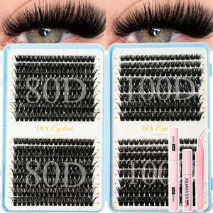 Cluster False Eyelashes, High Capacity 80D/100D, Includes Glue, Tweezers, Remover, D Curl, DIY Lash Extension, Perfect for Daily Use, Gifts, DIY Personal Lashes