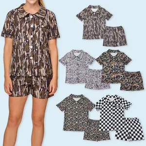 Adult women camouflage short sleeve summer sleepwear pajama set soft casual wear suit