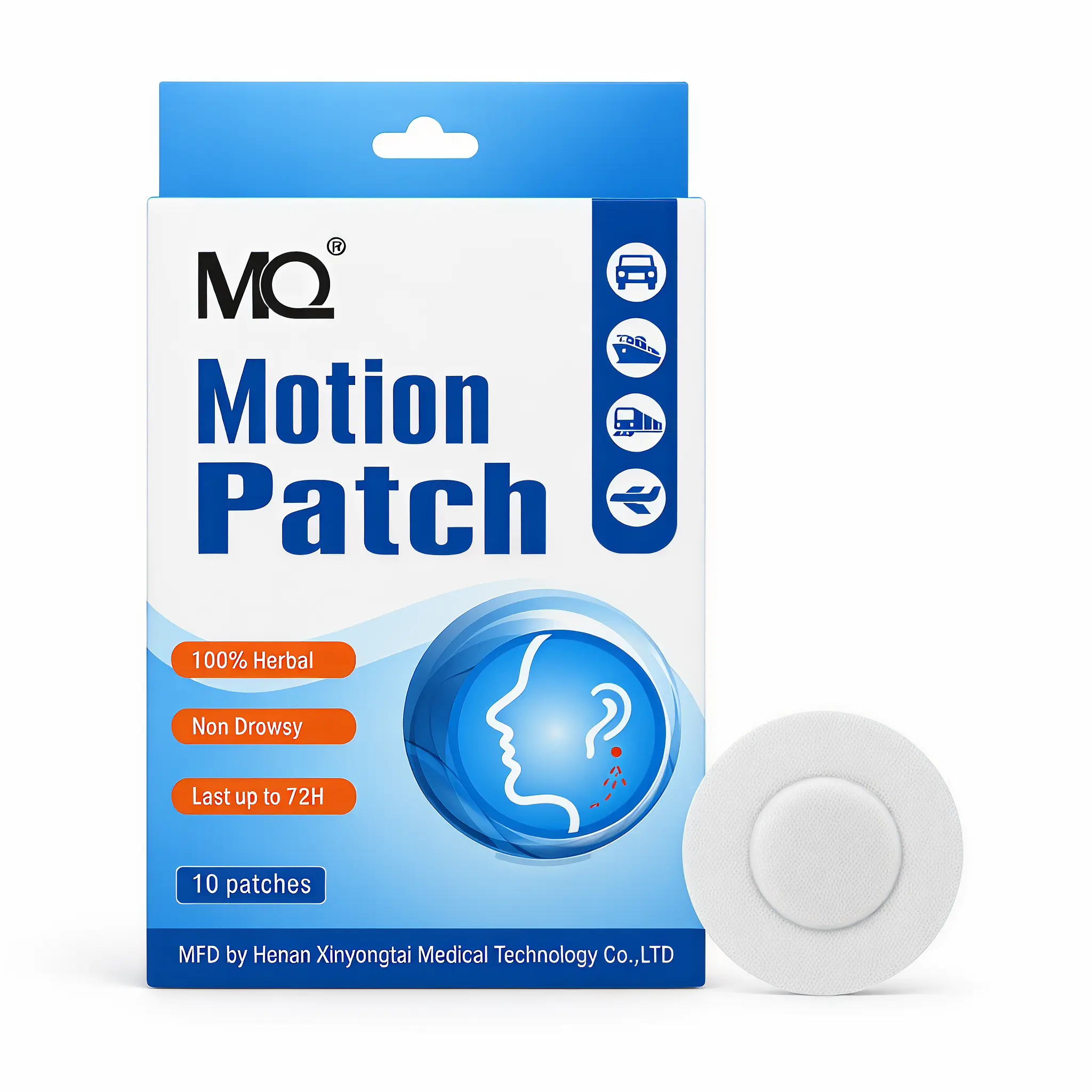 MQ Herbal Blend Travel Patches - Prop 65 Safe Behind-Ear Soothing Solution for Car & Air Travel, Long-Lasting Comfort, 10 Patches