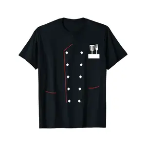 Faux Chef Coat Black Red Kitchen Utensil Print Short Sleeve Shirt Funny Culinary Gift For Home Cooks & Professional Chefs