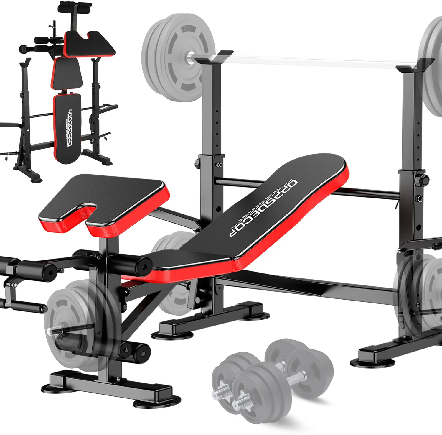 OppsDecor 6-in-1 Adjustable Weight Bench Set - 660lbs Capacity, Squat Rack, Leg Developer, Preacher Curl Rack - Home Gym Strength Training Equipment, Adjustable Workout Benches,father'sdaygifts