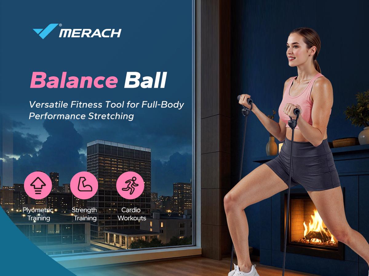 Merach Half Exercise Balls Trainer Balance Ball Trainer 2-in-1 Yoga Ball with Resistance Bands & Game Mode Core Stability & Full-Body Home Fitness Workout Equipment
