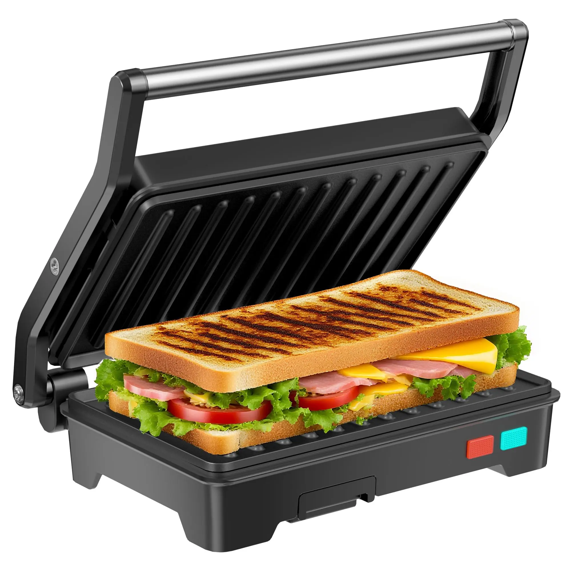Panini Press Grill, 3-in-1 Electric Grill, 180° Openable, Non-Stick Plates, Floating Hinge, With Grease Tray, Gourmet Sandwich Maker for Indoor, Outdoor, Camping Cooking, BBQ, Pizza Oven, Fast Preheat & Dual Heating Plates, Easy Cleanup tiktokshopspringgl