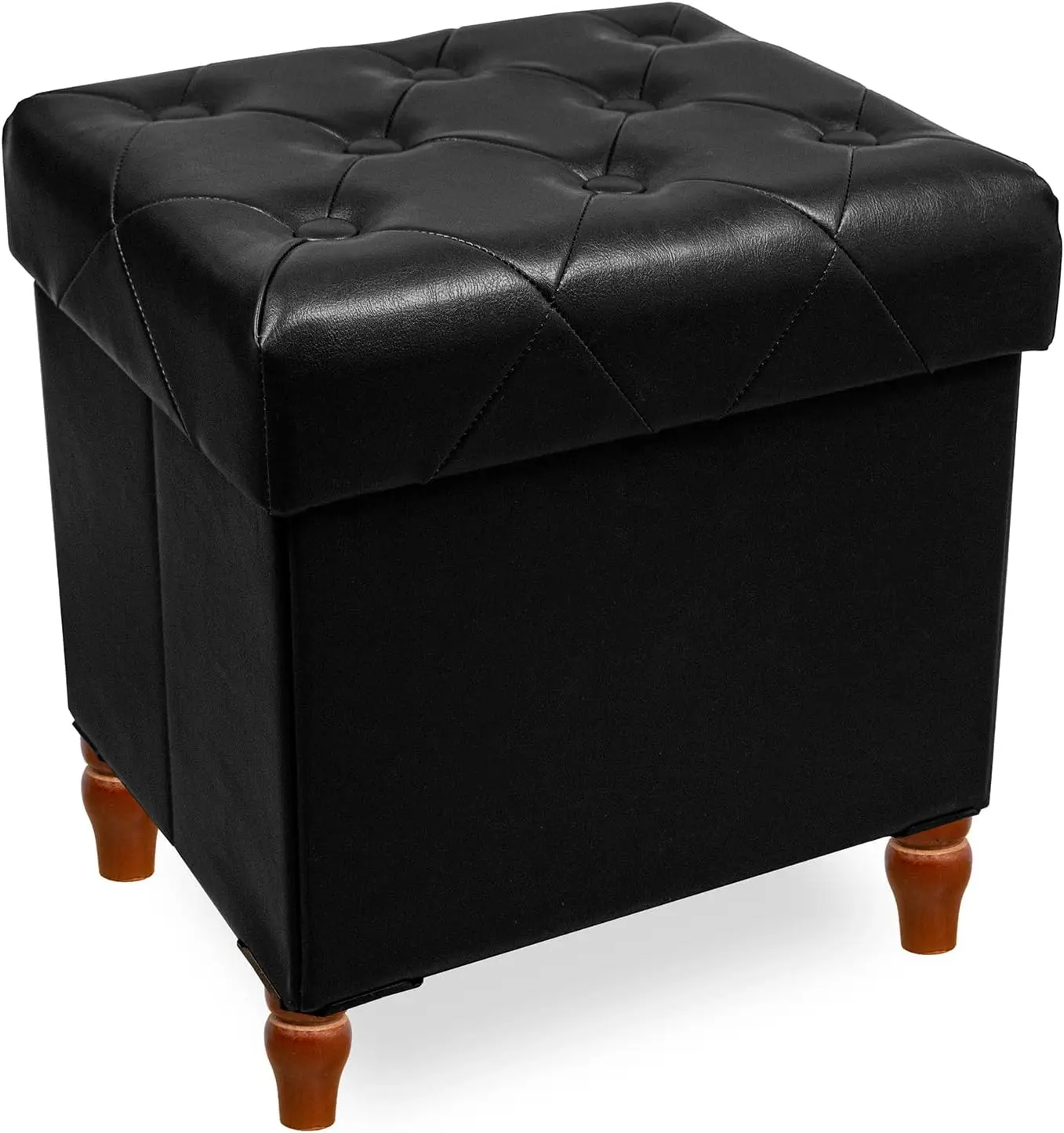 Folding Storage Ottoman Cube PU Leather Footstool with   Ottoman Footrest for Living Room and Bedroom Black, 15x12.6 x 15.4