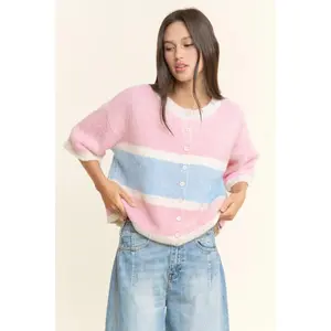 Lou Short Sleeve Cardi - Pink/Blue
