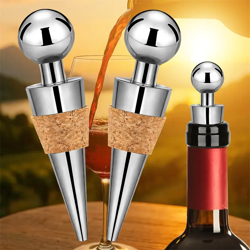 2pcs Plastic Round Cork Wine Stoppers, Champagne Wine Preserver Decorative Bottle Stoppers, Kitchen Restaurant Bar Party Use