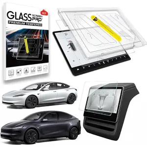 2025 Upgrade Screen Protector for Tesla Model 3 Highland 2024 2025,For Tesla New Model Y Juniper Accessories 2025 [No Glare/Anti-Fingerprint] Auto Alignment Kit,Tempered Screen Film,Tempered Glass for Front/Rear Screen