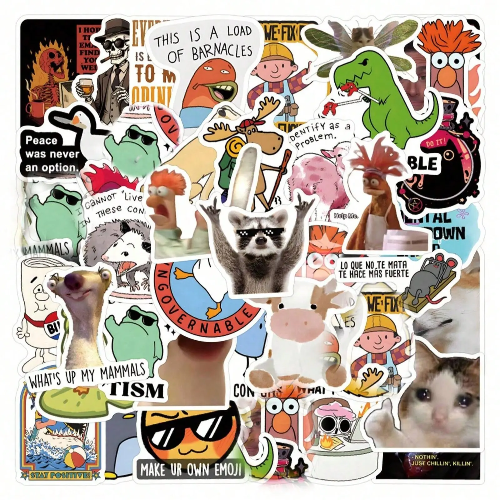 55pcs Funny Stickers Set, Cool Cartoon Humor Waterproof Vinyl Adhesive Decals, Laptop Skateboard Water Bottle Notebook Decorations, Pvc Waterproof Stickers