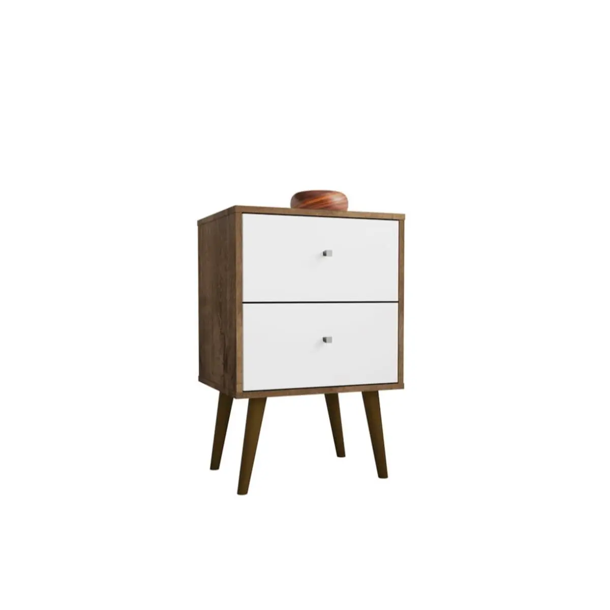 Manhattan Comfort Liberty Mid-Century Modern Nightstand 2.0 - Side Tables with Solid Wood Legs, 2 Full Extension Drawers (22 lbs per Drawer), 33 lbs Base Top, 27.09" H x 17.72" L x 14.7" D, Home Assembly, Rustic Brown & White Living Room Accent Table, Ass