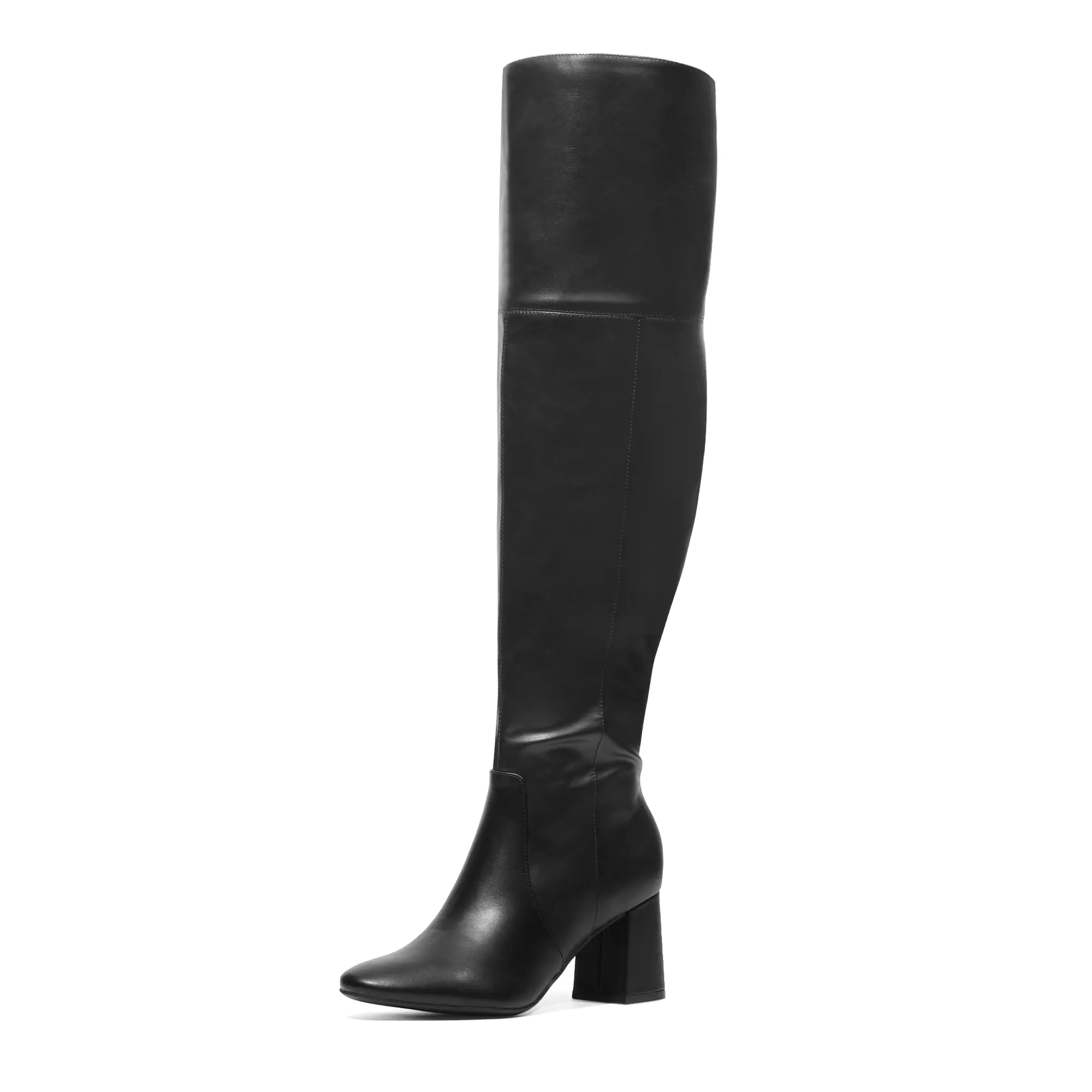 Dream Pairs Women's Over-the-Knee Boots with Chunky Block Heel and Inside Zipper, Suede & PU Leather Slip On Party Footwear, Soft Suede, Tpr Sole, Casual, Black/Suede