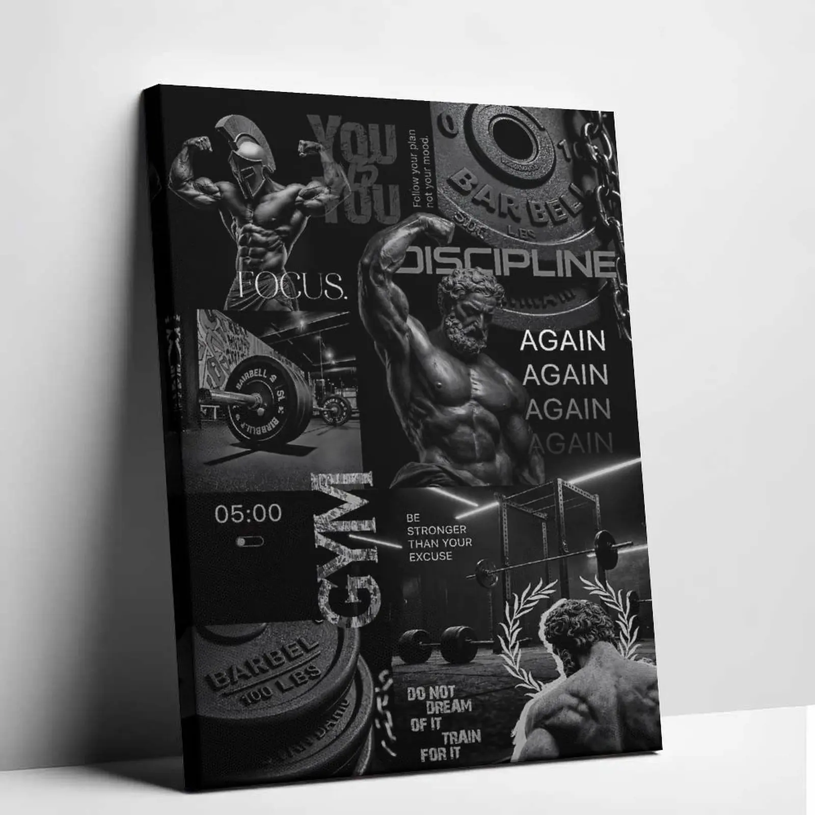 Gym Discipline Poster Canvas Painting Vintage Retro Bodybuilding Art Print Classic Fitness Quote Barbell Canvas Wall Art Decor Modern Aesthetic Pictures for Bedroom Home Gym Living Room