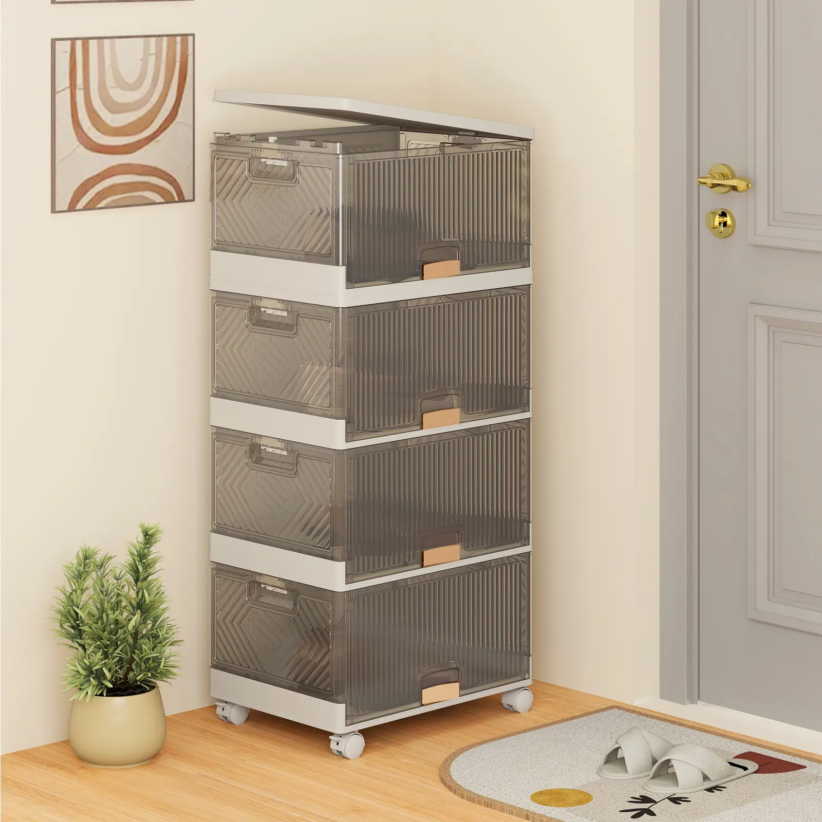 COSTWAY - 3/4/5/6-Cube Stackable Storage Bins with Detachable Wheels-4 Cube