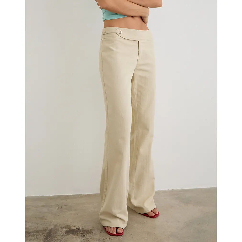 Nalita Trouser in Beige with Buckle Waist