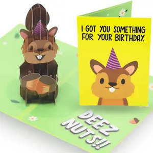 Sleazy Greetings Deez Nuts Squirrel Pop Up Birthday Card - Funny Birthday Card for Men Women - Squirrel 3D Greeting Cards 5x7 Inch | popup cards popup  card funny card humorous gift