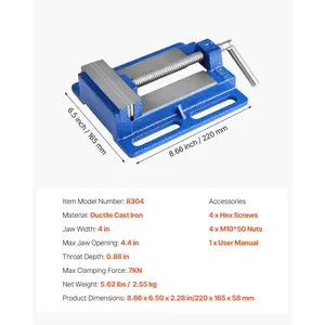 VEVOR Drill Press Vise, 4 Inch Jaw Width, Portable Bench Vise, Slotted Base for Easy Installation, Durable Cast Iron Construction, Workbench Vice, for Woodworking, Metalworking, Drilling, and Cutting