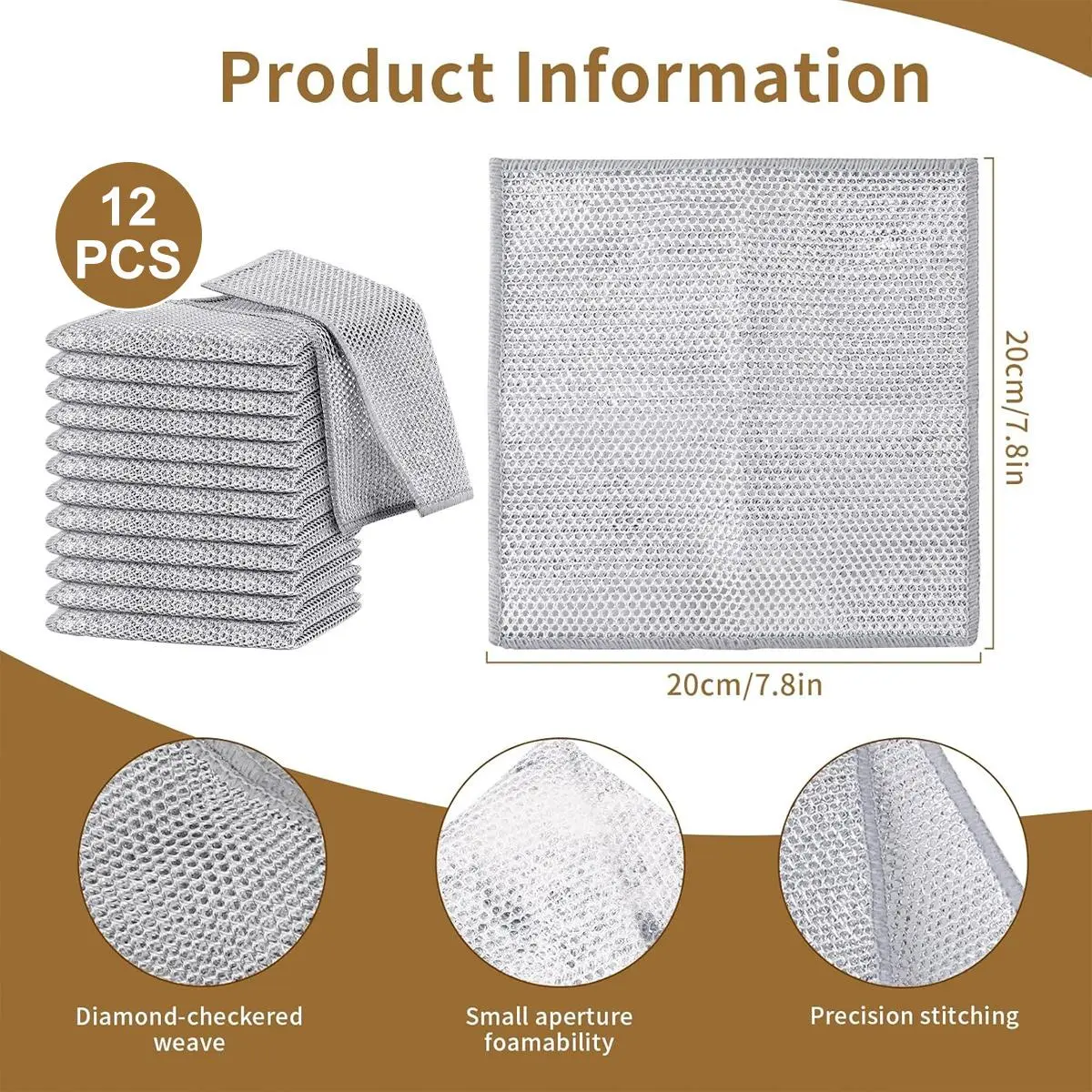 12 Counts Dishwashing Rags, Wet and Dry Use Metal Wire Dishwashing Cloths, Multipurpose Non-Scratch Wire Dishcloths for Kitchen Cleaning, Reusable Wire Cleaning Cloths for Kitchen, Sinks, Pots, and Pans