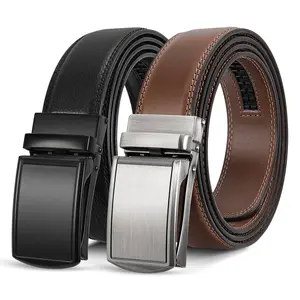 Clssic Men Genuine Leather Sliding Belt With Automatic Buckle Easy Clip To Adjust Men Ratchet Belt For Christmas Gift