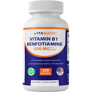 Vitamatic Benfotiamine & Vitamin B1 Supplement, 600mg Benfotiamine + 300mg Vitamin B1, 120 Vegetable Capsules - Gluten-Free, Non-GMO - Made in USA, Healthcare Formulated