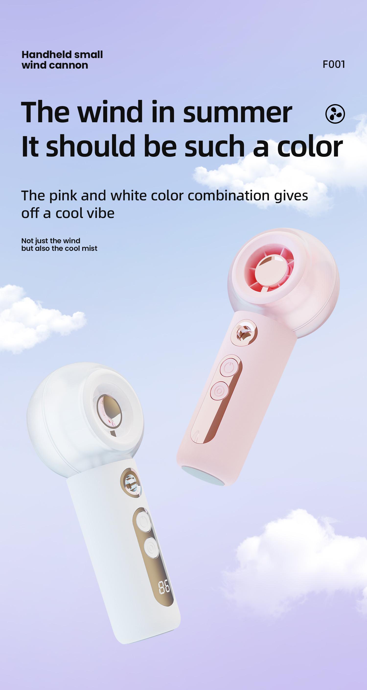 Portable Handheld High-Speed ​​Mist Fan — High-Velocity Turbo Cooling Spritzer with 4 Wind Speeds — USB-Rechargeable Mini Personal Fan for Travel, Makeup, and Summer Outdoors