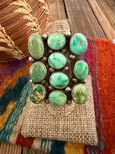 Handcrafted Sonoran Mountain Turquoise & Sterling Silver Cluster Ring Size 8 Sheila Becenti