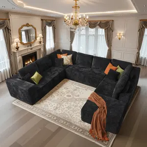 Oversized Cloud Sectional Couch for Living Room, No-Assembly Modular Corduroy Plush U-Shaped Floor Sofa Set with Deep-Seat Ottoman