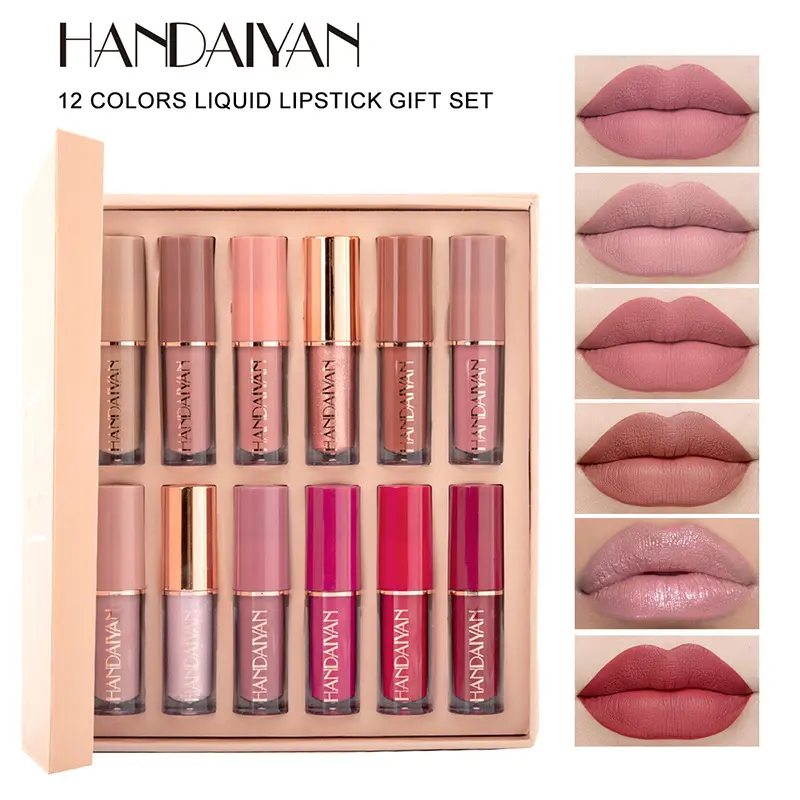 12 Colors Matte Liquid Lipstick Kit, Long-Lasting Lip Tint, Waterproof Lip Stain, Non-Sticking Cup Quick-Dry Velvet Nude to Red Lipstick Makeup Set, Up to 24 Hours Wear