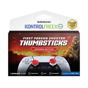 KontrolFreek FPS Freek Inferno for PlayStation 4 (PS4) and PlayStation 5 (PS5) Controller | 2 Performance Thumbsticks | 1 High-Rise, 1 Mid-Rise | Red/White